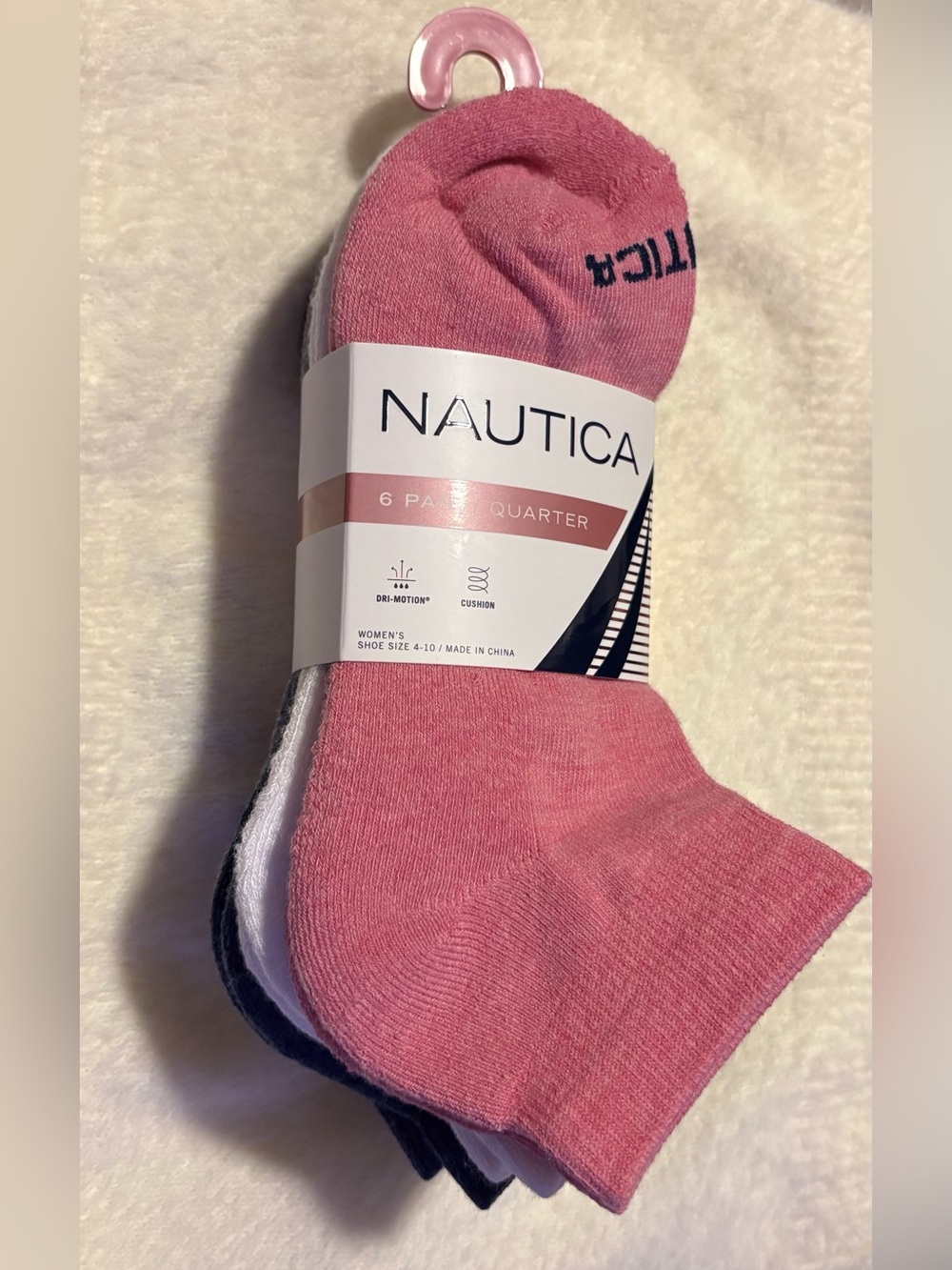 Nautica Pink Quarter Athletic Socks - 6 Pack